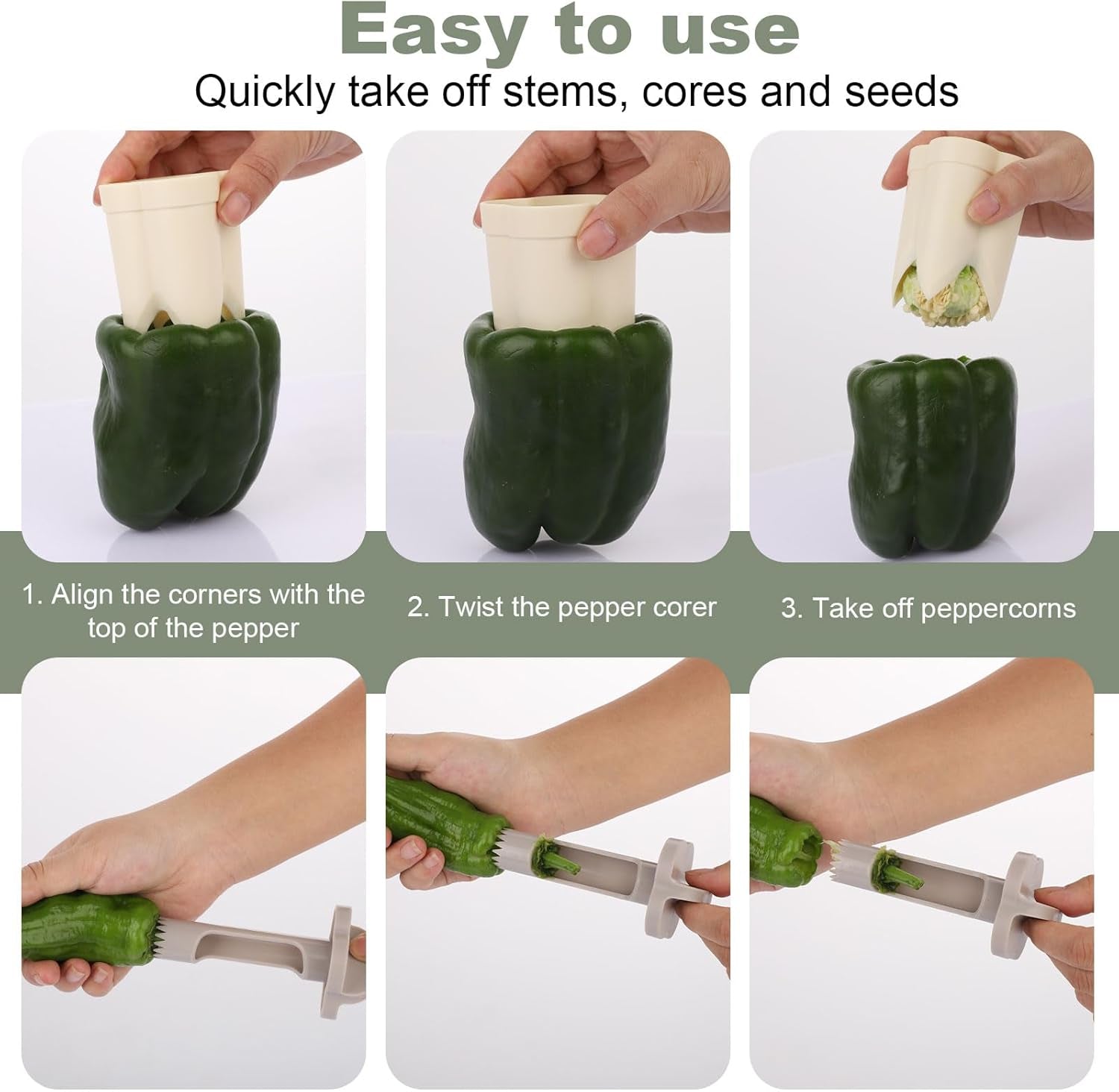 2Pcs Pepper Deseeder, 2 in 1 Fruit & Pepper Corer, Set for Vegetables, Kitchen Gadget, Home & Camping (Off-White)