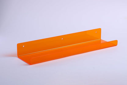 Acrylic Shelves for Wall Decor, 15" Display Shelf Perfume Organizer for Bathroom, Bedroom, Living Room, Floating Bookshelves for Kids, Clear Orange, 4 Pack