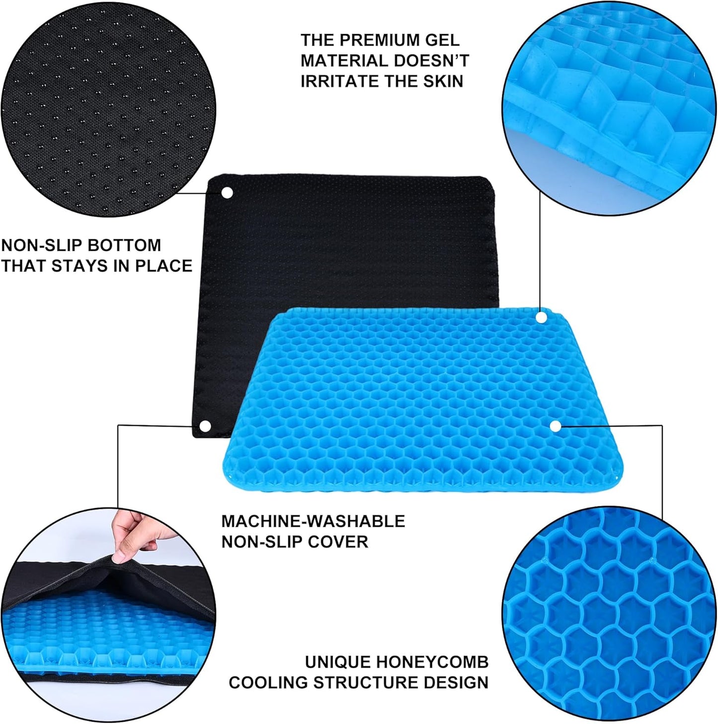 Gel Seat Cushion, Double Thick Egg Gel Cushion for Pressure Pain Relief, Breathable Wheelchair Cushion Chair Pads for Car Seat Office Chair Blue