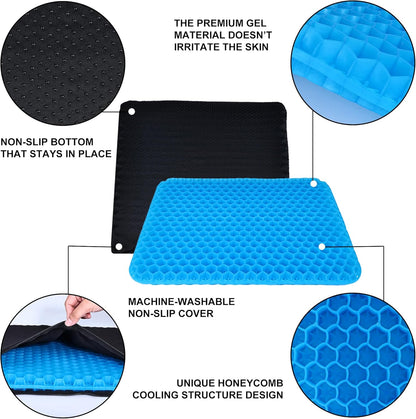 Gel Seat Cushion, Double Thick Egg Gel Cushion for Pressure Pain Relief, Breathable Wheelchair Cushion Chair Pads for Car Seat Office Chair Blue