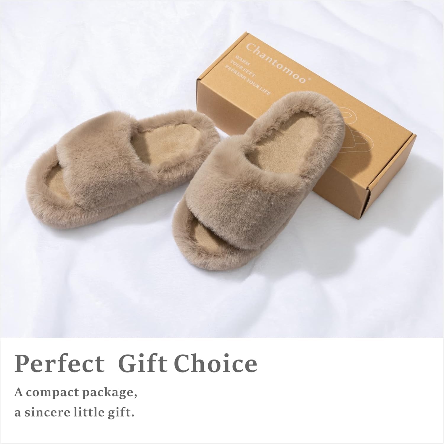Women'S Blue Memory Foam Faux Fur Lined Open Toe Slippers for Women - US 12