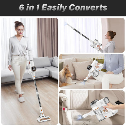 V500 Cordless Vacuum Cleaner for Home, 40000Pa/450W Stick Vacuum with LED Touch Screen, Charging Wall Dock, Anti-Tangle, Lightweight Handheld Vacuum for Pet Hair, Hard Floor, Carpet