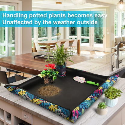 Repotting Mat for Plant Transplanting and Mess Control 29.5"X 29.5" Oxford Fabric Waterproof Potting Foldable Indoor Portable Gardening Tray Unique Gifts Lovers