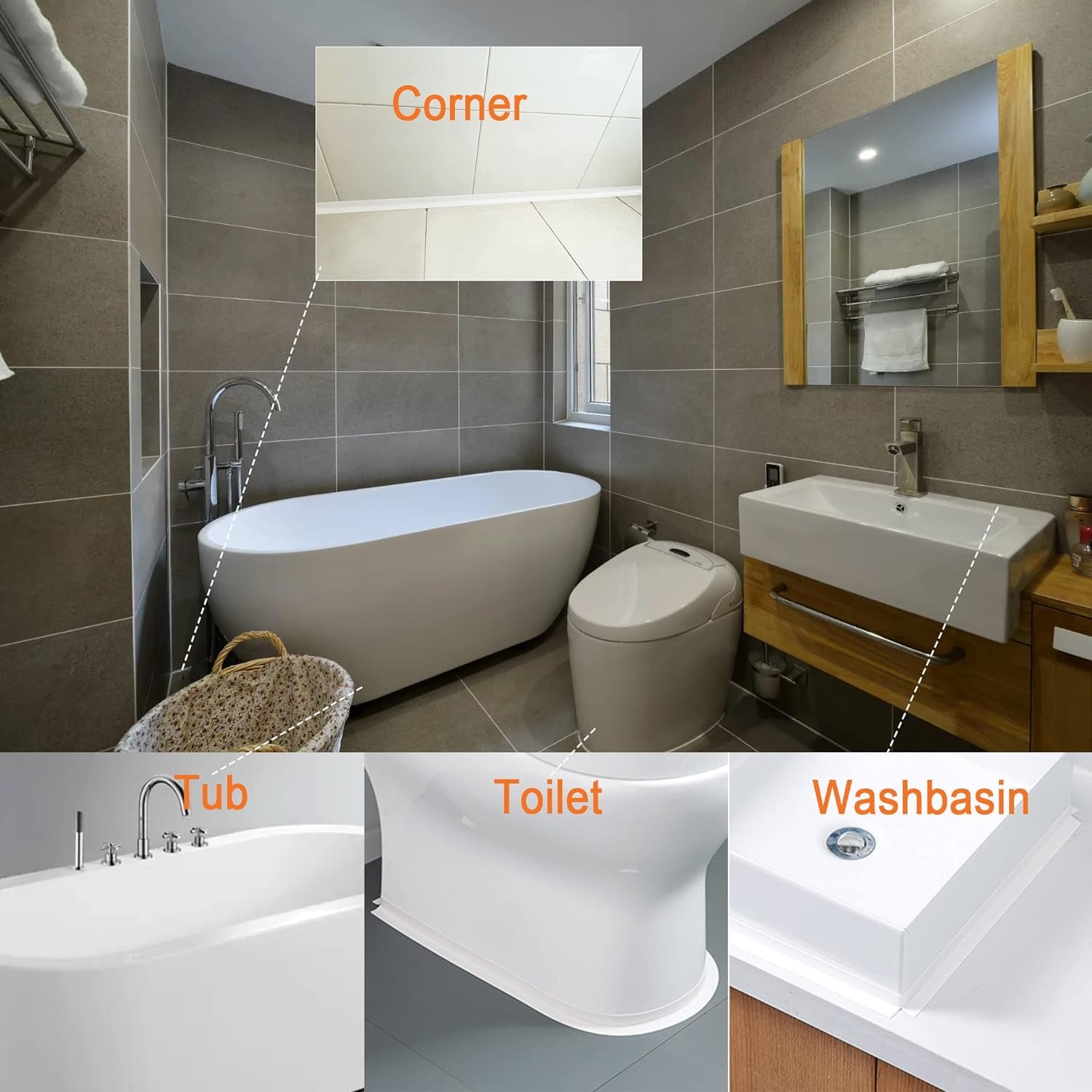 Professional Waterproof Caulk Strip - Self Adhesive White Sealing Tape for Toilet, Tub, Wall Edge - Decorative Wall Trim & Peel and Stick Backsplash Finisher - Renter Friendly, Easy Install