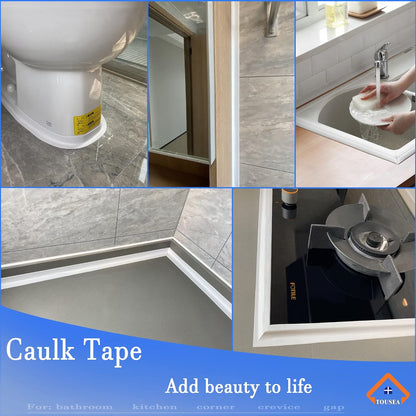 Professional Waterproof Caulk Strip - Self Adhesive White Sealing Tape for Toilet, Tub, Wall Edge - Decorative Wall Trim & Peel and Stick Backsplash Finisher - Renter Friendly, Easy Install