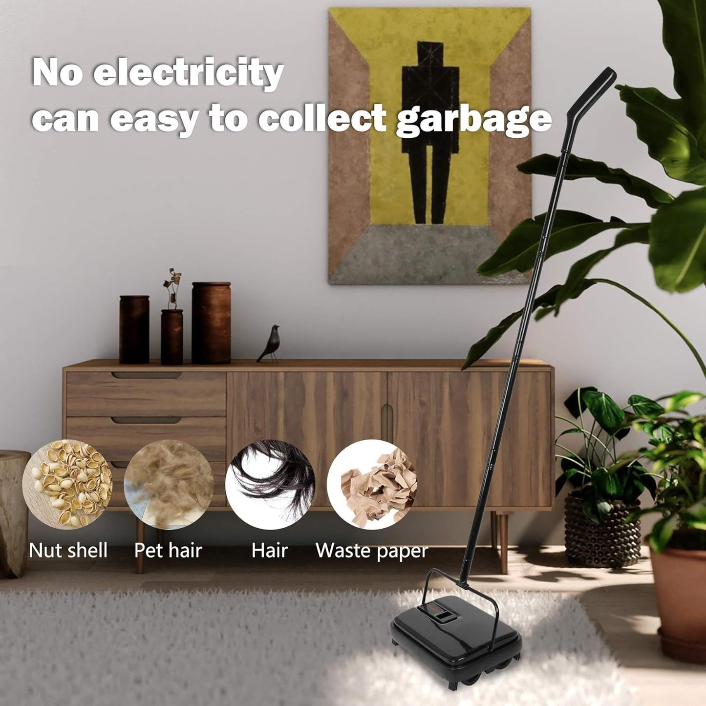 Carpet Sweeper, Mini Size Lightweight Hand Push - No Noise, Non-Electric, Easy Manual Sweeping Only for Carpet Cleaning (Black)