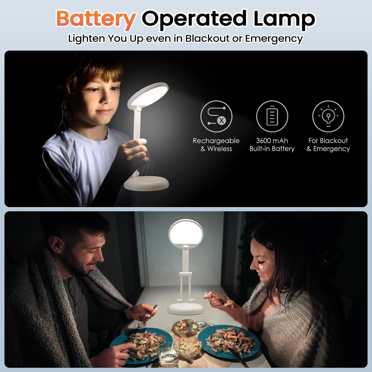 Cordless Desk Lamp,Dimmable Small Battery Powered Lights,3600Mah Rechargeable Wireless Table Lamp,Mini Lamp&Portable Light for Bed,Book Reading,Home for Small Spaces,Nail Light,Craft,Office