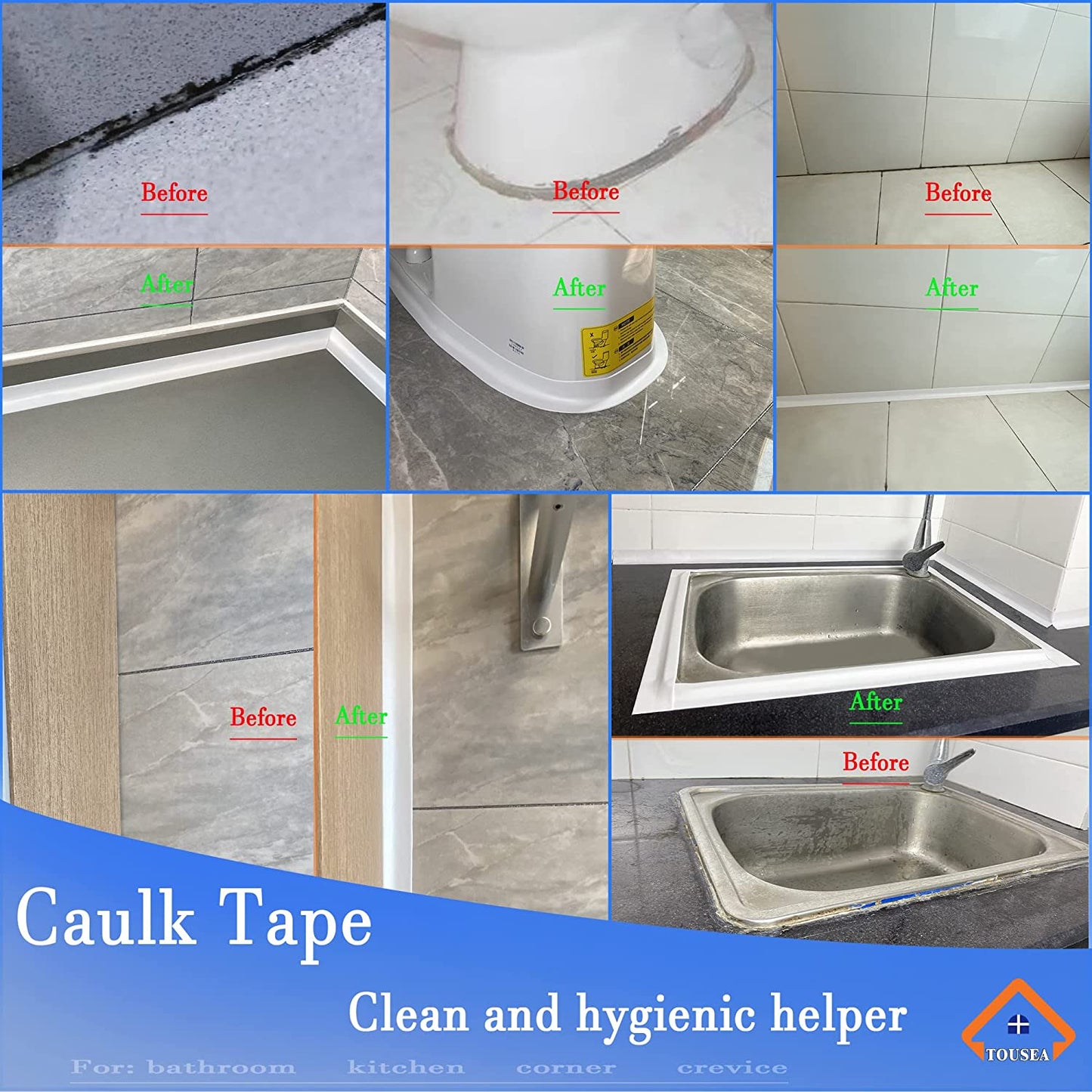 Professional Waterproof Caulk Strip - Self Adhesive White Sealing Tape for Toilet, Tub, Wall Edge - Decorative Wall Trim & Peel and Stick Backsplash Finisher - Renter Friendly, Easy Install