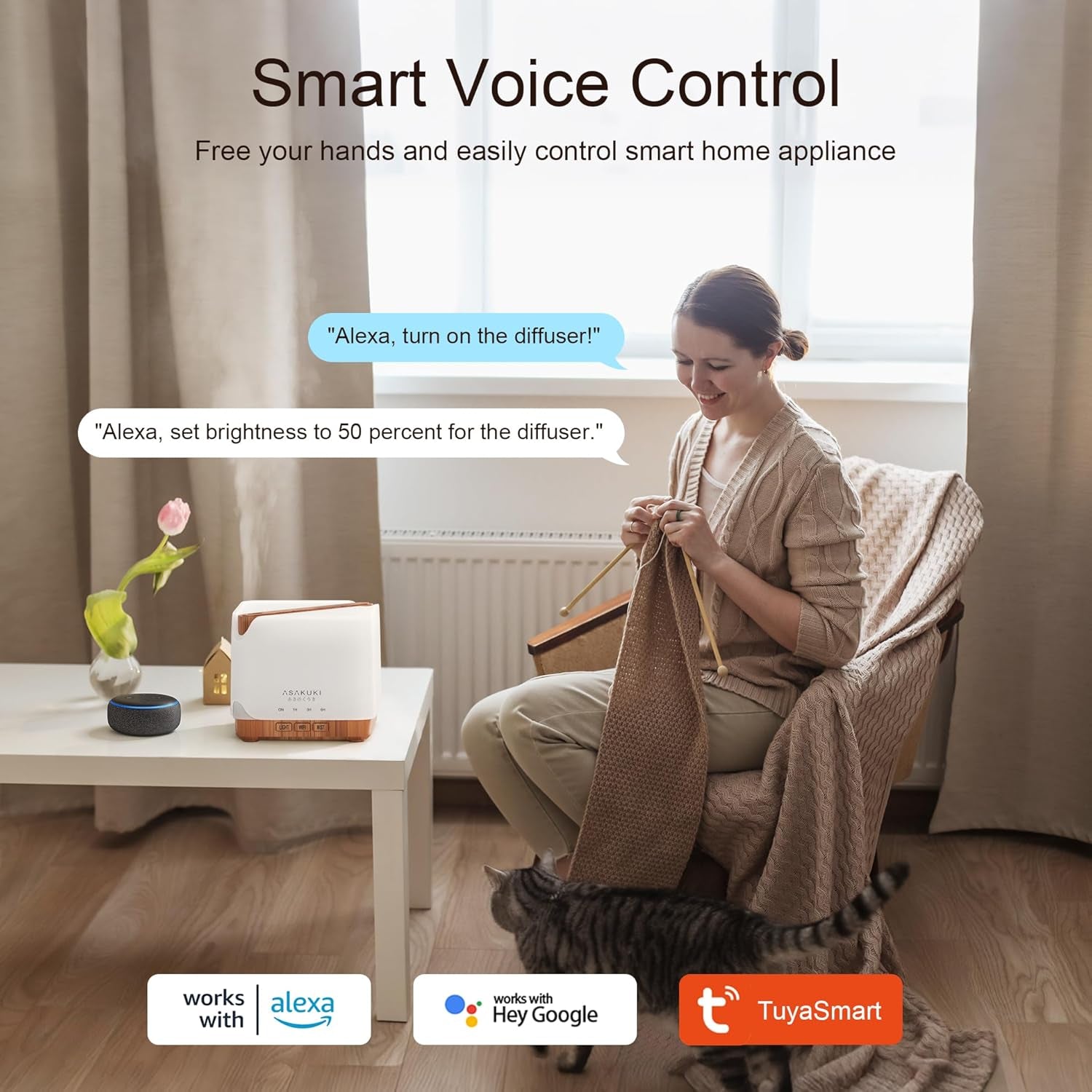 Essential Oil Diffuser for Home, Smart Wifi 700 Ml Humidifier, Easy Connect with Alexa and Google Home, Phone App & Voice Control, Customized Schedule Timers and LED Light - Yellow