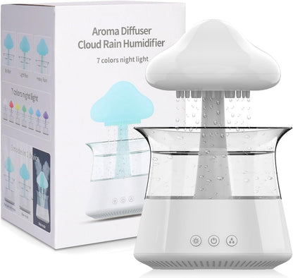 Cloud Rain Humidifier for Bedroom with Soothing Rain Sounds Sleep Aid, Waterfall Night Light, Mushroom Design Air Moisturizer，Room Decor Aesthetic for Living Room (White)