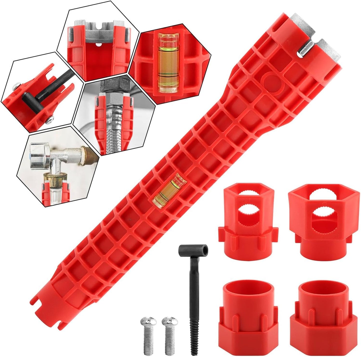 14-In-1 Multi-Functional Wrench Faucet Sink Installer Tool for Toilets and Kitchens - Red Plumbers Wrench