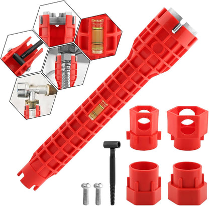 14-In-1 Multi-Functional Wrench Faucet Sink Installer Tool for Toilets and Kitchens - Red Plumbers Wrench