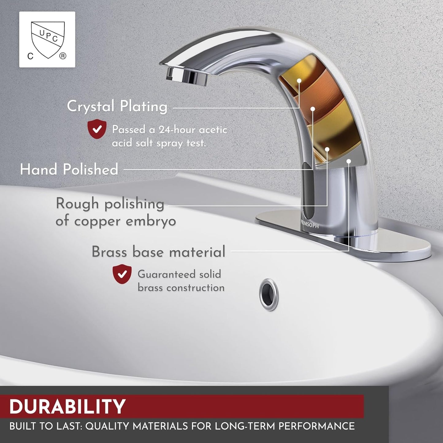 Automatic Motion Sensor Hands Free Electronic Infrared Smart Commercial Touchless Bathroom Sink Faucet with Cover Plate Temperature Mixer Battery or Plug-In Powered Chrome