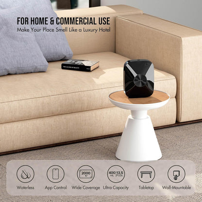 Smart Waterless Essential Oil Diffuser Scent Air Machine with 12A1V Power Adapter for Large Rooms Spaces Home and Commercial Use, up to 2000 Sq Ft 400 Ml Capacity Scent Diffuser, Black ANA