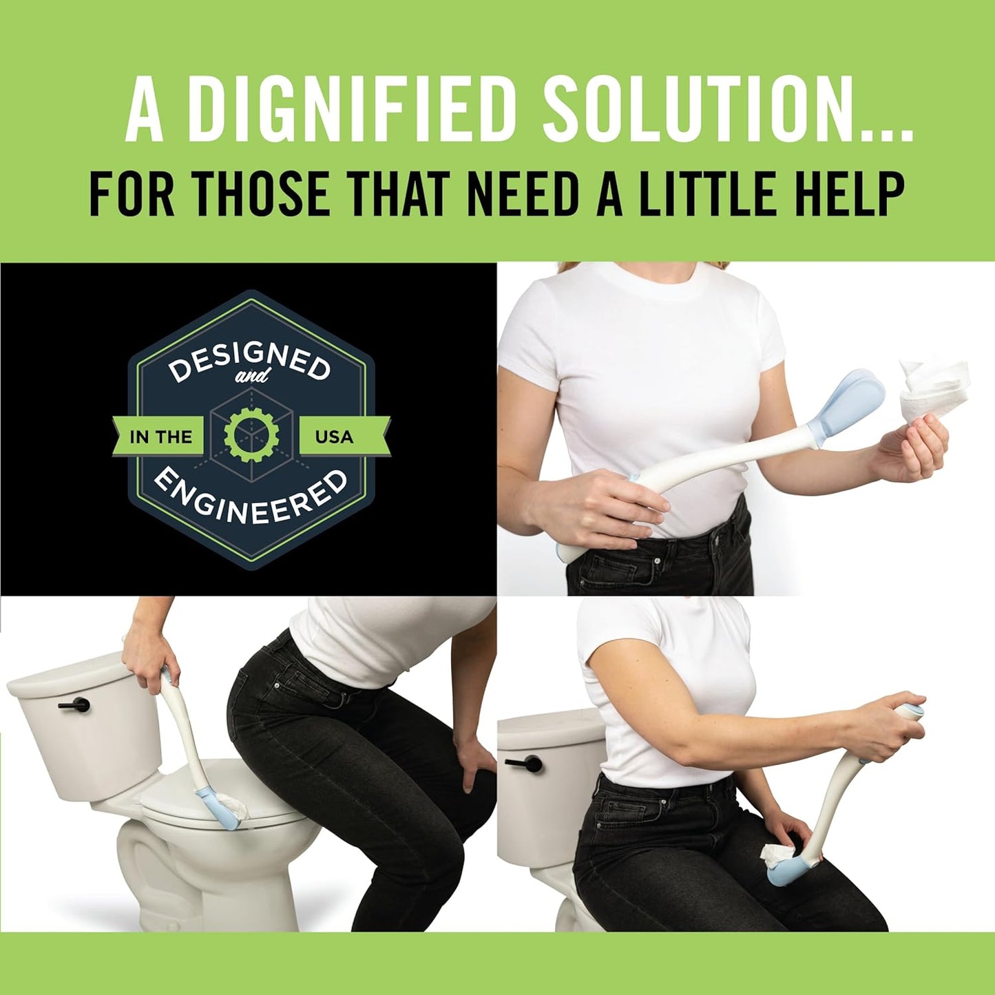 Toilet Aid - Personal Bottom Wiping Tool, Bathroom Mobility Aid for Disabled, Elderly, and Surgery Recovery - 18" Long Wand with Hygienic Cover