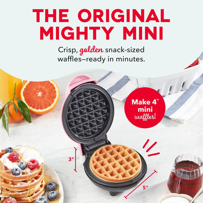 Mini Waffle Maker- Compact Electric Iron for Creative Homemade Treats - PTFE Nonstick Surface - Easy-To-Clean - Perfect for Kids & Families - Pink