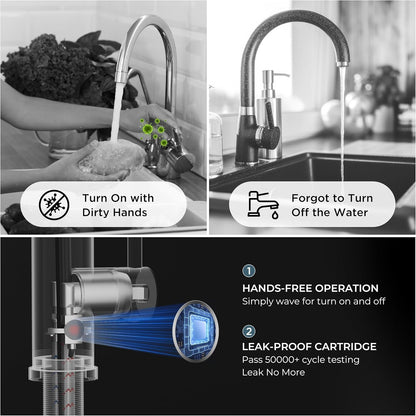 Black Touchless Kitchen Faucet with Soap Dispenser, Motion Sensor Activated Smart Sink Faucet with Pull down Sprayer Single Handle Hands Free Contemporary for Bar & Prep Sinks, Camper RV