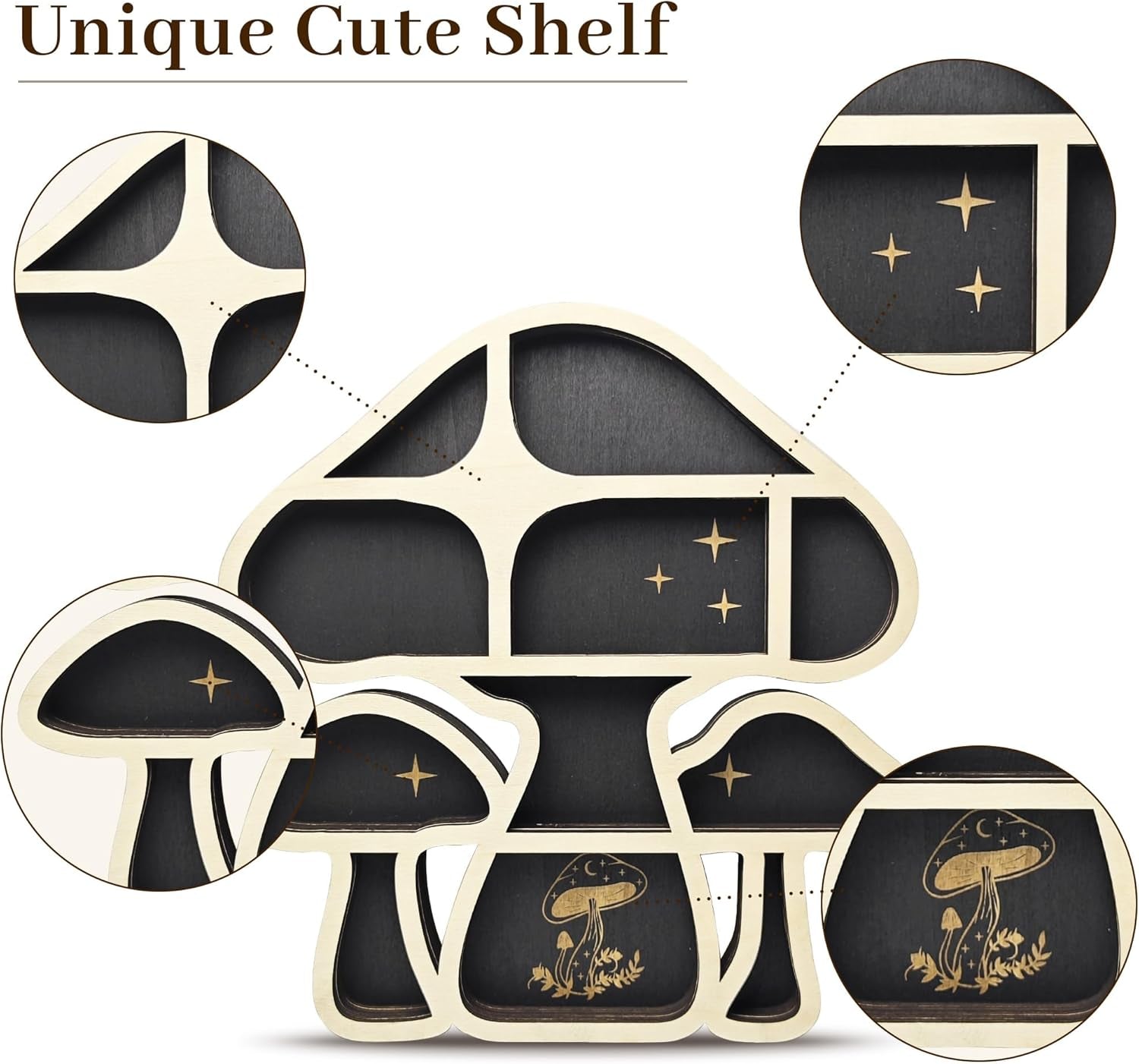 Wooden Mushroom Floating Shelves, Crystal Display Shelf for Wall, Cute Mushroom Wall Decor, Rock Gem Stone Storage Organizer, Essential Oil Holder Hanging Case, Meditation Art Spiritual Gift