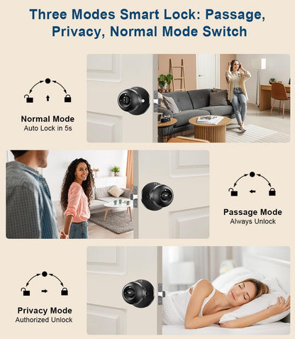 Fingerprint Door Lock, Smart Fingerprint Door Knob with Keypad, Biometric Door Lock with App Control, Auto Lock Door Lock with Code, Keyless Door Knob with Lock for Bedroom, Home,Office-Matte Black