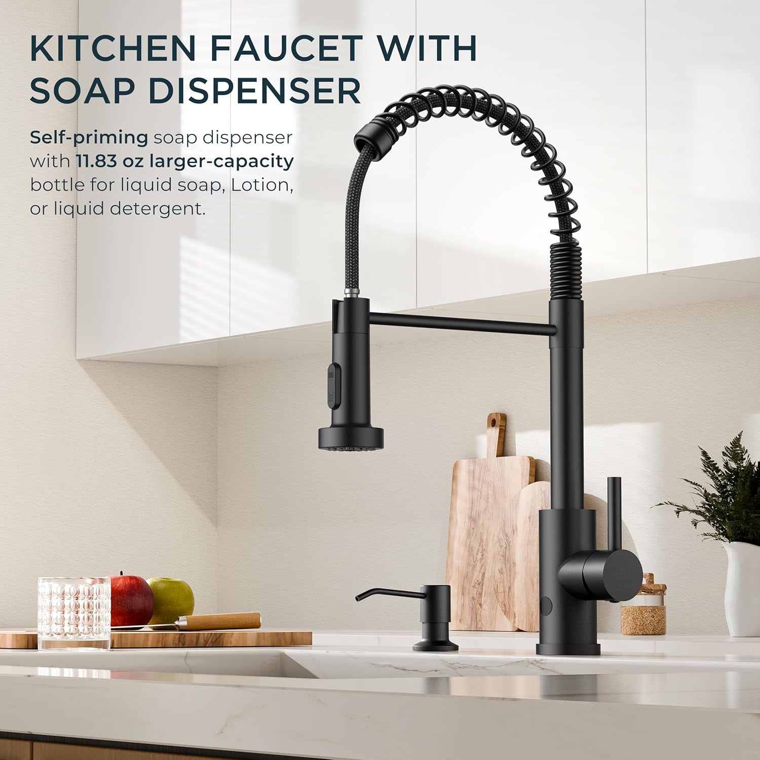 Black Touchless Kitchen Faucet with Soap Dispenser, Motion Sensor Activated Smart Sink Faucet with Pull down Sprayer Single Handle Hands Free Contemporary for Bar & Prep Sinks, Camper RV