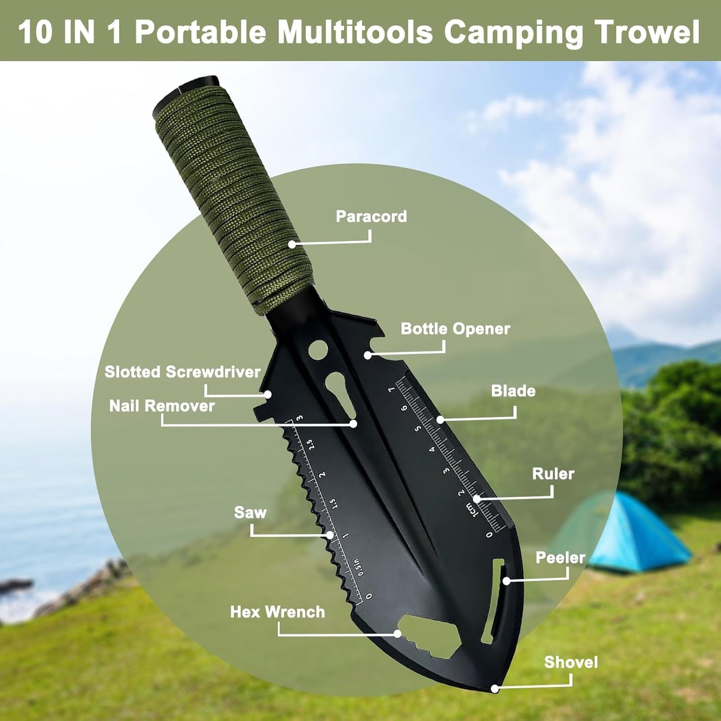 Gardening Gift Ideas Hori Hori Garden Tool - 10-In-1 Multitool Trowel, Unique Gift for Women, Mom, Wife, Gardeners, Birthday Mothers Day Christmas, Mini Shovel for Planting, Weeding, Camping & Hiking