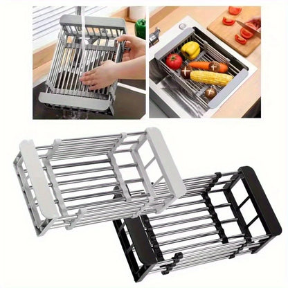 Retractable Drain Basket for Kitchen Sink Storage Basket for Washing Fruits and Vegetables Multifunctional Drain Rack