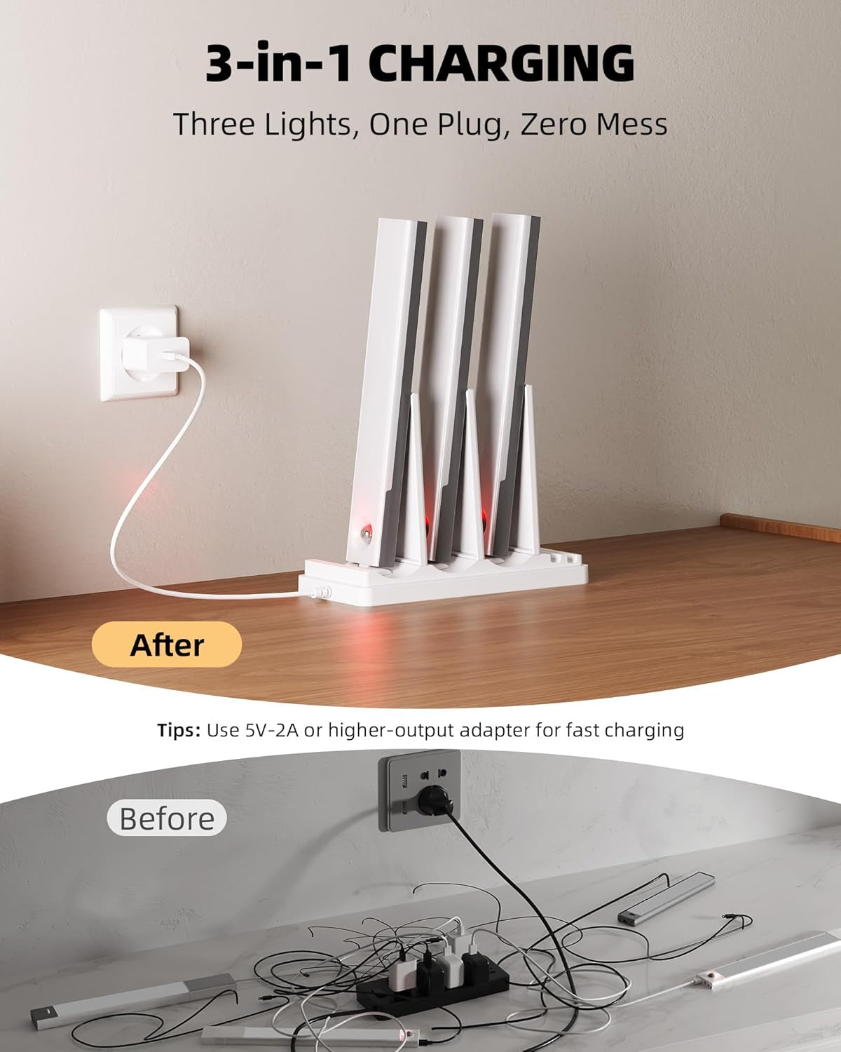6-Pack under Cabinet Lighting with Charging Station, 2000Mah Rechargeable Wireless Motion Sensor Lights, 3 Color Temps, Dimmable, Timer, Magnetic, with Remote Control for Kitchen, Closet, Stair