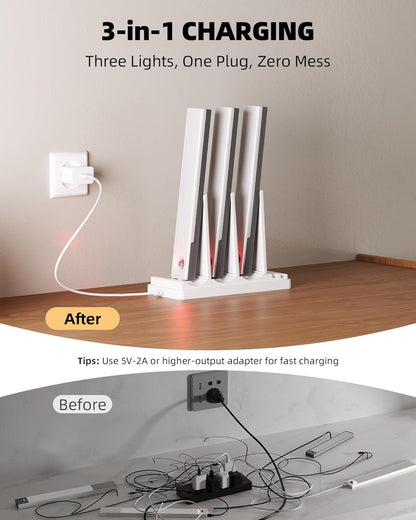 6-Pack under Cabinet Lighting with Charging Station, 2000Mah Rechargeable Wireless Motion Sensor Lights, 3 Color Temps, Dimmable, Timer, Magnetic, with Remote Control for Kitchen, Closet, Stair