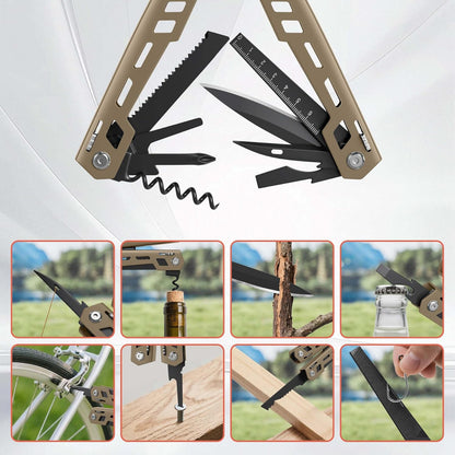 Multitool 17-In-1 Stainless Steel Multi Tool with Pocket Knife Needle Nose Pliers Bottle Opener Screwdriver Self-Locking Professional Multi-Tool for Outdoor Survival Gifts for Men(Brown)