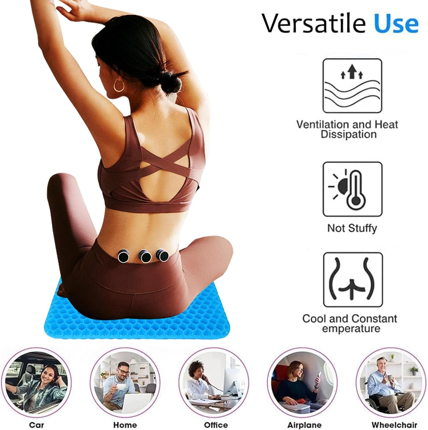 Gel Seat Cushion, Double Thick Egg Gel Cushion for Pressure Pain Relief, Breathable Wheelchair Cushion Chair Pads for Car Seat Office Chair Blue