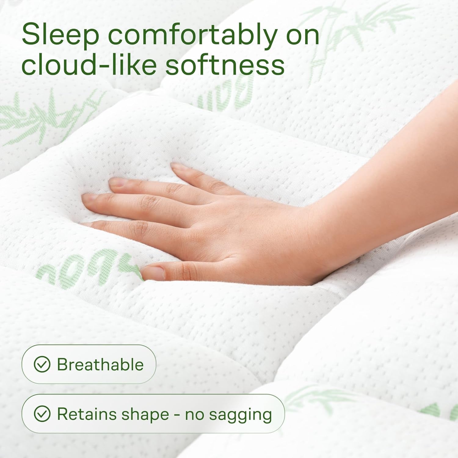 Niagara Ultra Soft Queen Size Mattress Topper - Viscose Made from Bamboo Pillow Top Mattress Pad for Back Pain Relief - Naturally Cooling for Hot Sleepers, Green