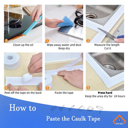 Professional Waterproof Caulk Strip - Self Adhesive White Sealing Tape for Toilet, Tub, Wall Edge - Decorative Wall Trim & Peel and Stick Backsplash Finisher - Renter Friendly, Easy Install