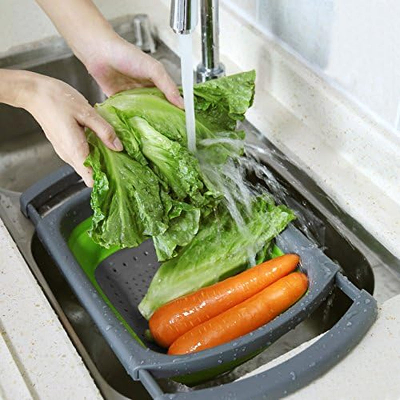 Colander Collapsible, Colander Strainer over the Sink Vegetable Fruit Strainer Basket (6 Quart) with Extendable Handles, New Kitchen Essentials