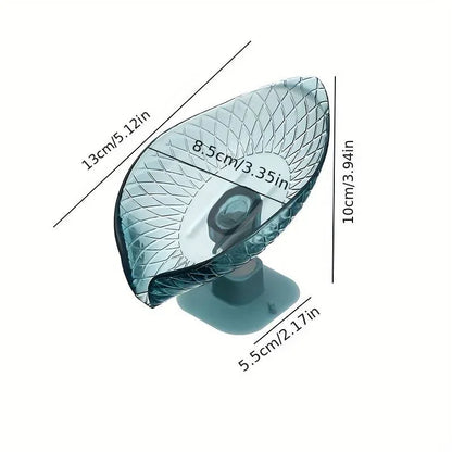 Leaf Design Drain Soap Box with Suction Cup Decorative Plastic Self Draining Bathroom Soap Tray Bathroom Organizers Storage