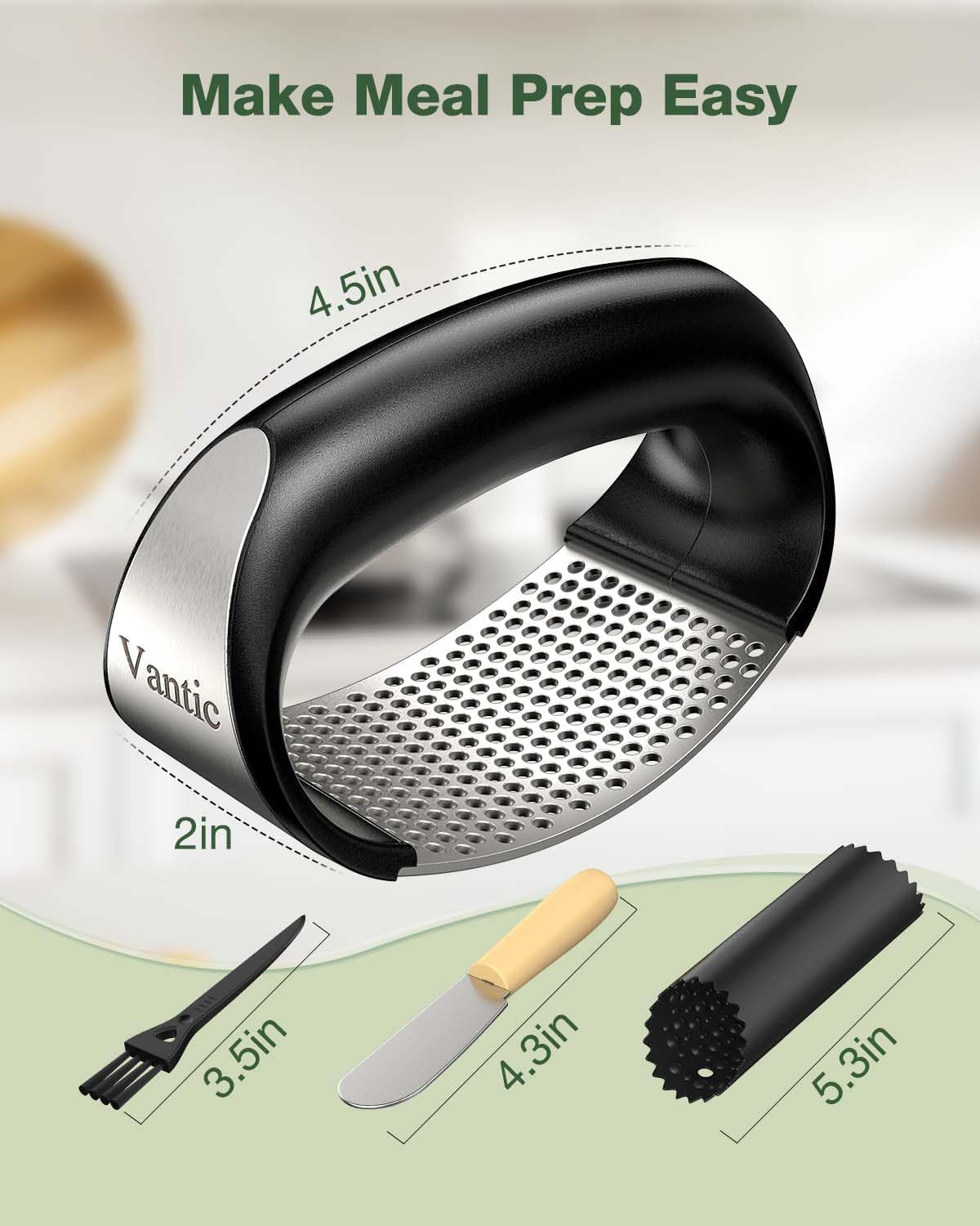 Garlic Press Rocker - Stainless Steel Garlic Crusher, Mincer and Chopper with Peeler & Scraper, Easy Kitchen Gadget for Effortless Smashing