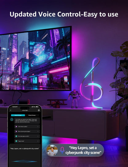 TB2 AI Smart Table Lamp, RGB+IC Addressable LED Lamps Alexa Google Home Enable, APP Control DIY Color Changing Modern Spiral Lamp, Music Sync, AI Generated Lighting LLM, 2.4 Ghz Wifi/Bluetooth