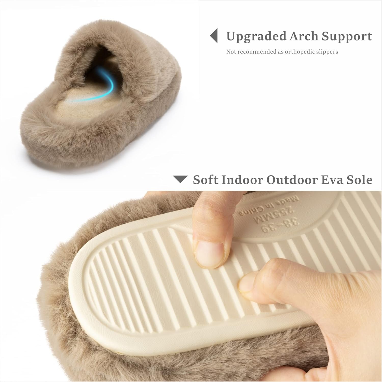 Women'S Blue Memory Foam Faux Fur Lined Open Toe Slippers for Women - US 12