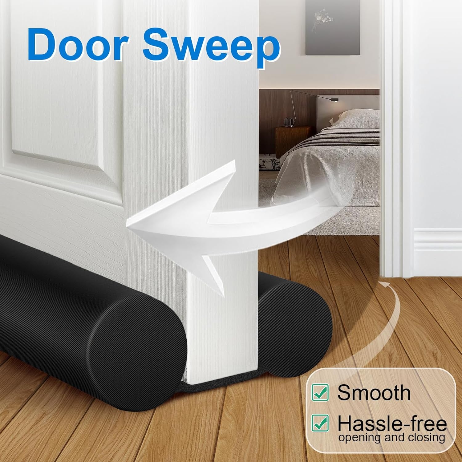Large Door Draft Stopper for Bottom of Doors 36” under Door Sweep Noise Blocker Black Gap Stoppers Adjustable Doors Seal Sweep Guard Draft, Window Breeze Stoppers, Home Essentials Gadgets