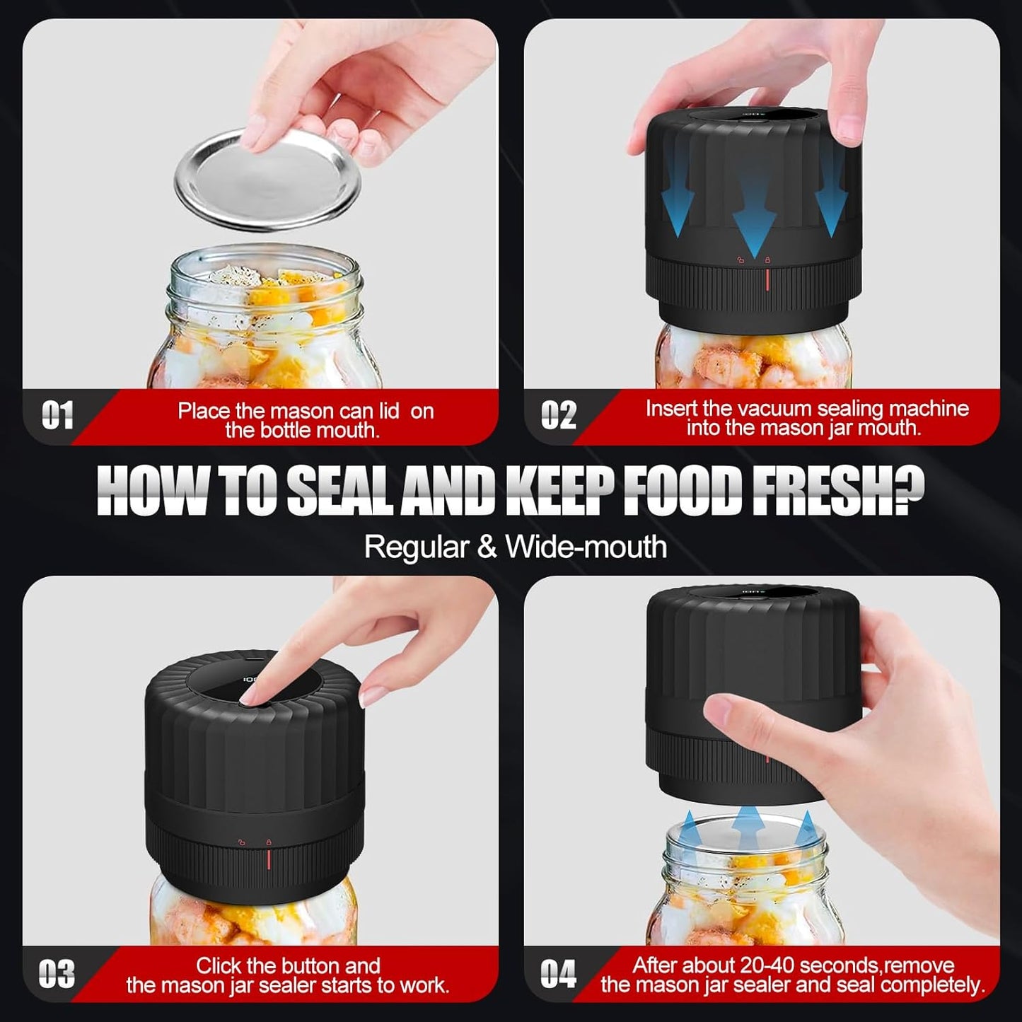 2026 Latest Electric Mason Jar Vacuum Sealer Kit for Mason Jars with Wide and Regular Mouth Canning Jar Lids