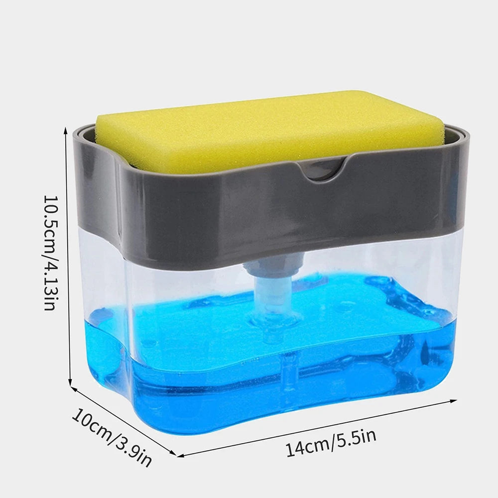 1 for Household Kitchen 2 in 1 Pressing Soap Liquid Box, Easy to Replenish, Durable, for Sponge, Dish Cloth, Pot Brush, Black