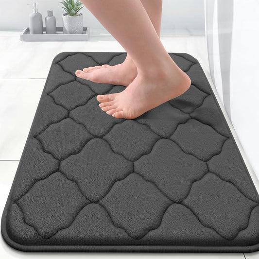 Memory Foam Bath Mat Rug 24X16, Ultra Soft and Absorbent Bathroom Rugs, Non-Slip, Comfortable, Machine Washable Bath Carpet for Bathroom Floor, Tub, Shower and Home Decor Accessories, Black