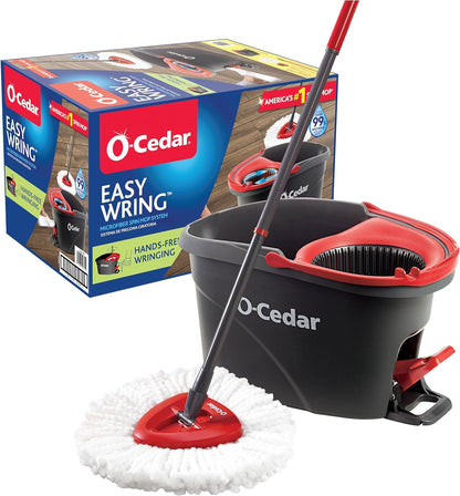 O-Cedar Easywring Microfiber Spin Mop, Bucket Floor Cleaning System, Red, Gray, Standard