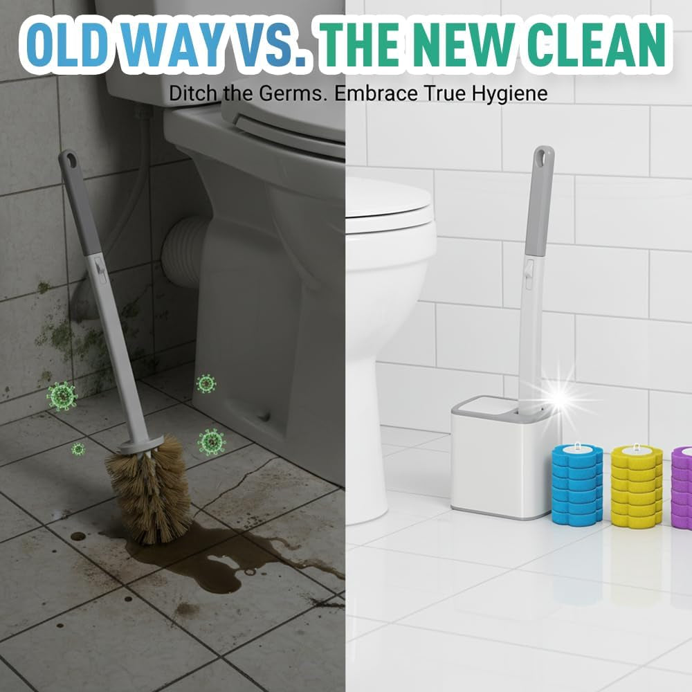 Disposable Toilet Brush, 2026 New Toilet Brush Holder, Compact Wall Mounted Toilet Brush for Modern Bathrooms, Hygienic Toilet Cleaner for Families (Gray+18Pcs Brush Heads)