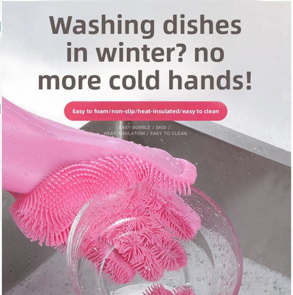 Silicone Dishwashing Gloves, Magic Gloves, Durable, Wear-Resistant, Waterproof Rubber Gloves for Special Use