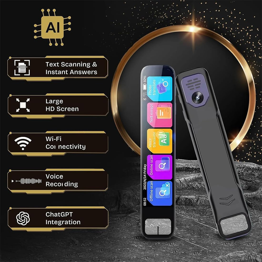 2026 Scansense AI Smart Pen - Instant Answers & Offline Translation (150+ Languages) - Voice Recording & Scanning Pen for Students & Professionals (1PC)