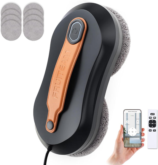 Window Cleaning Robot with Dual Water Spray, APP and Remote Control, Automatic Window Cleaner with Leather Belt for Frame Glass, Triple Safety System, Smart Path Detection