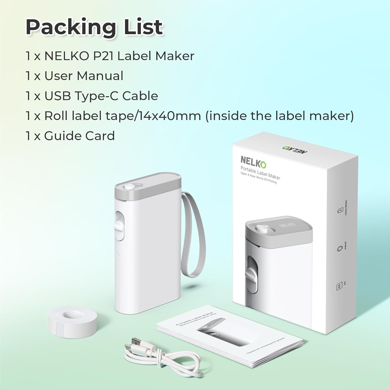 Label Maker Machine with Tape, P21 Bluetooth Label Printer, Wireless Mini Label Makers with Multiple Templates for School Office Home, White