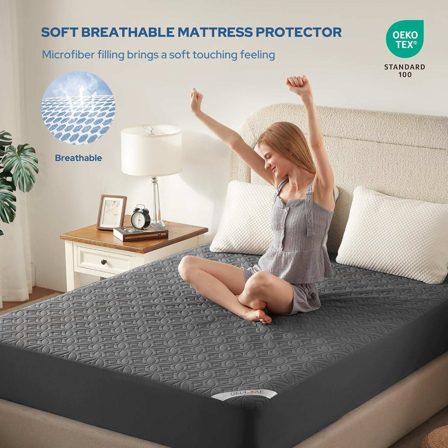 Waterproof Mattress Protector, King Size Mattress Pad with Deep Pocket 6"-18" Depth, Soft Noiseless Dirt-Proof Bed Mattress Cover Washable for Home, Bedroom, Hotel (Gray)