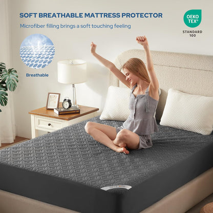 Waterproof Mattress Protector, King Size Mattress Pad with Deep Pocket 6"-18" Depth, Soft Noiseless Dirt-Proof Bed Mattress Cover Washable for Home, Bedroom, Hotel (Gray)