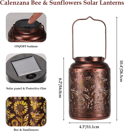 Outdoor Waterproof Solar Lanterns Bee & Sunflower Hanging Solar Garden Light, Christmas Birthday Gifts for Women Mom Grandma, Metal Solar Decoration outside for Yard, Patio, Backyard, Porch